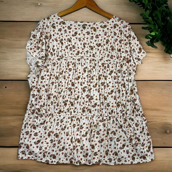 Lane Bryant Blouse Size 18 20 Flutter Sleeve V Neck Blouse Floral Stretchy Boho - Picture 4 of 10